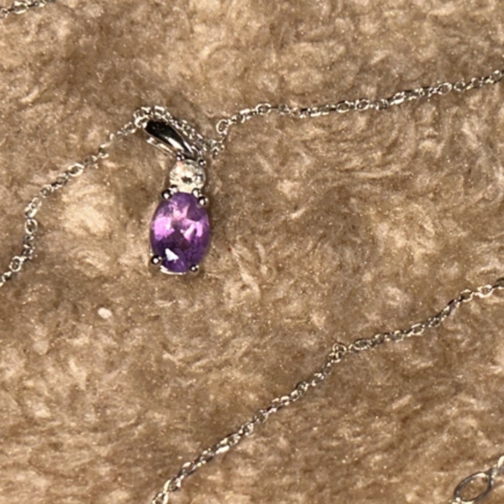 14K Gold Diamond and Amethyst Pendant and 14K Gold Chain